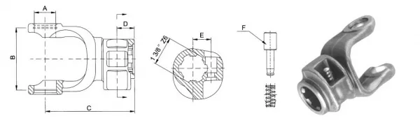 Fork with tension pin for universal joint shaft